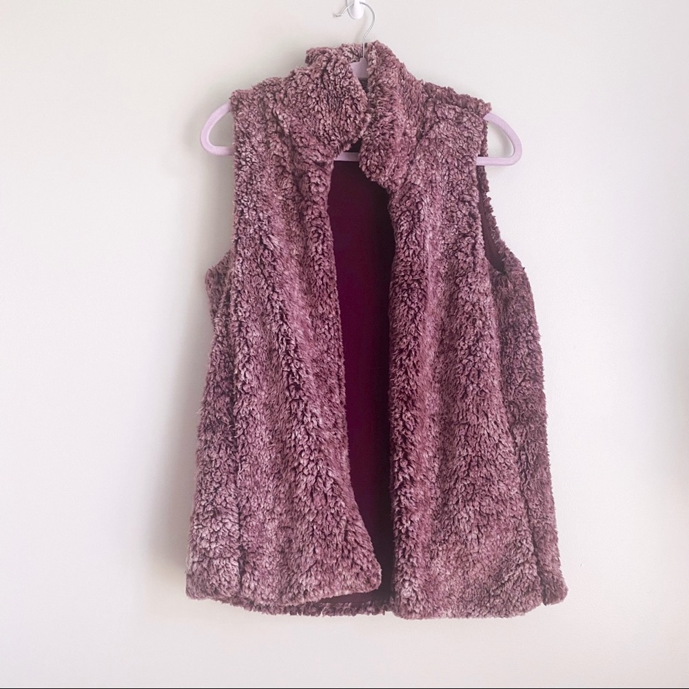 Peach Love California Fuzzy Marbled Vest, Size Small, Color Plum(ish)